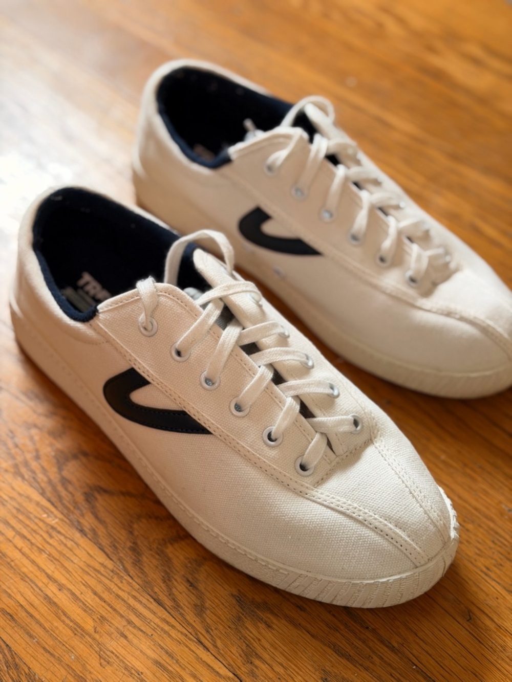 Tretorn Men's Nylite Canvas Sneakers in White/Navy Blue